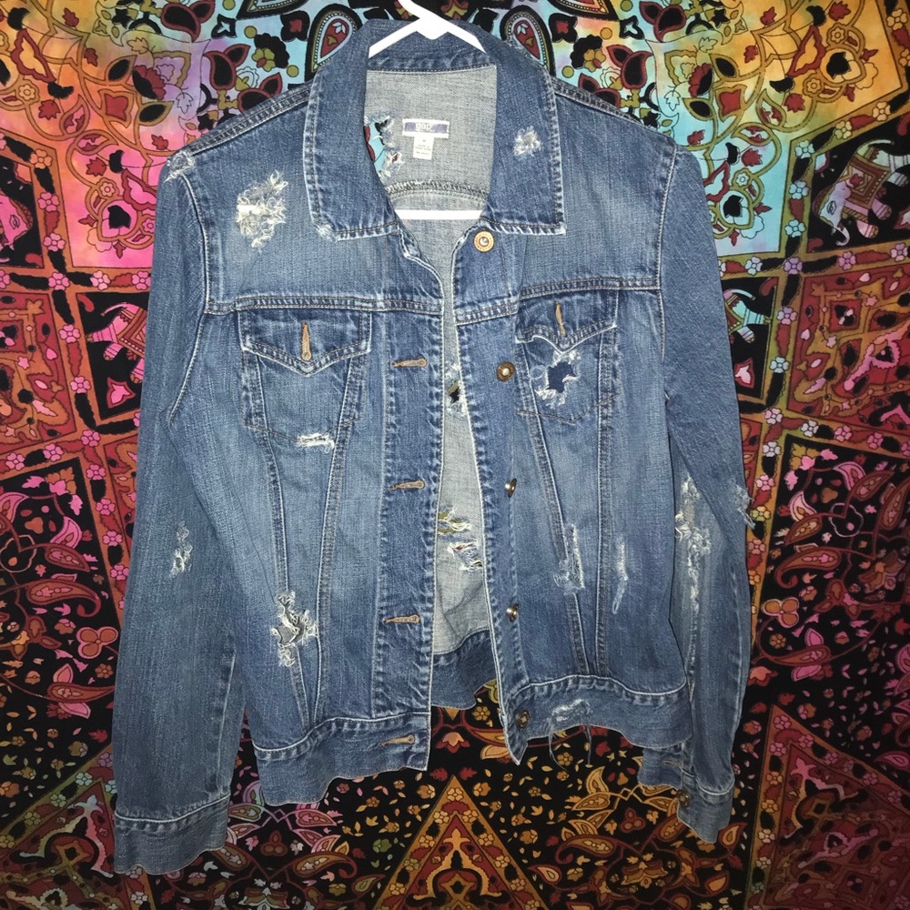 Edgy distressed jean jacket